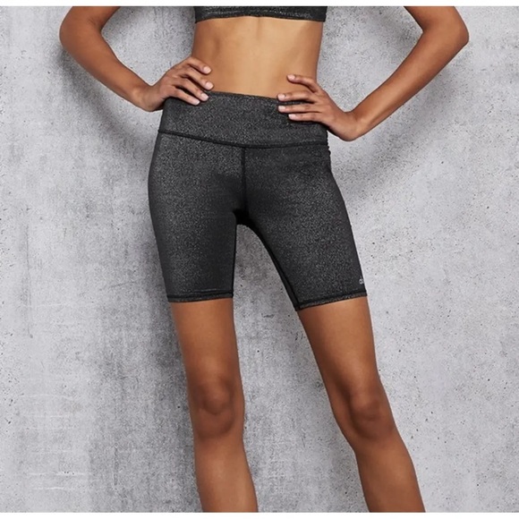 Alo Yoga High Waist Glitter Biker Short Black/Silver Size XS - Picture 4 of 12